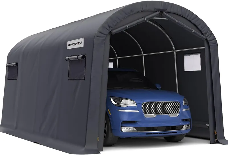 KING BIRD 10′ x 20′ Round Style Garage Shelter with Roll-up Ventilated Windows